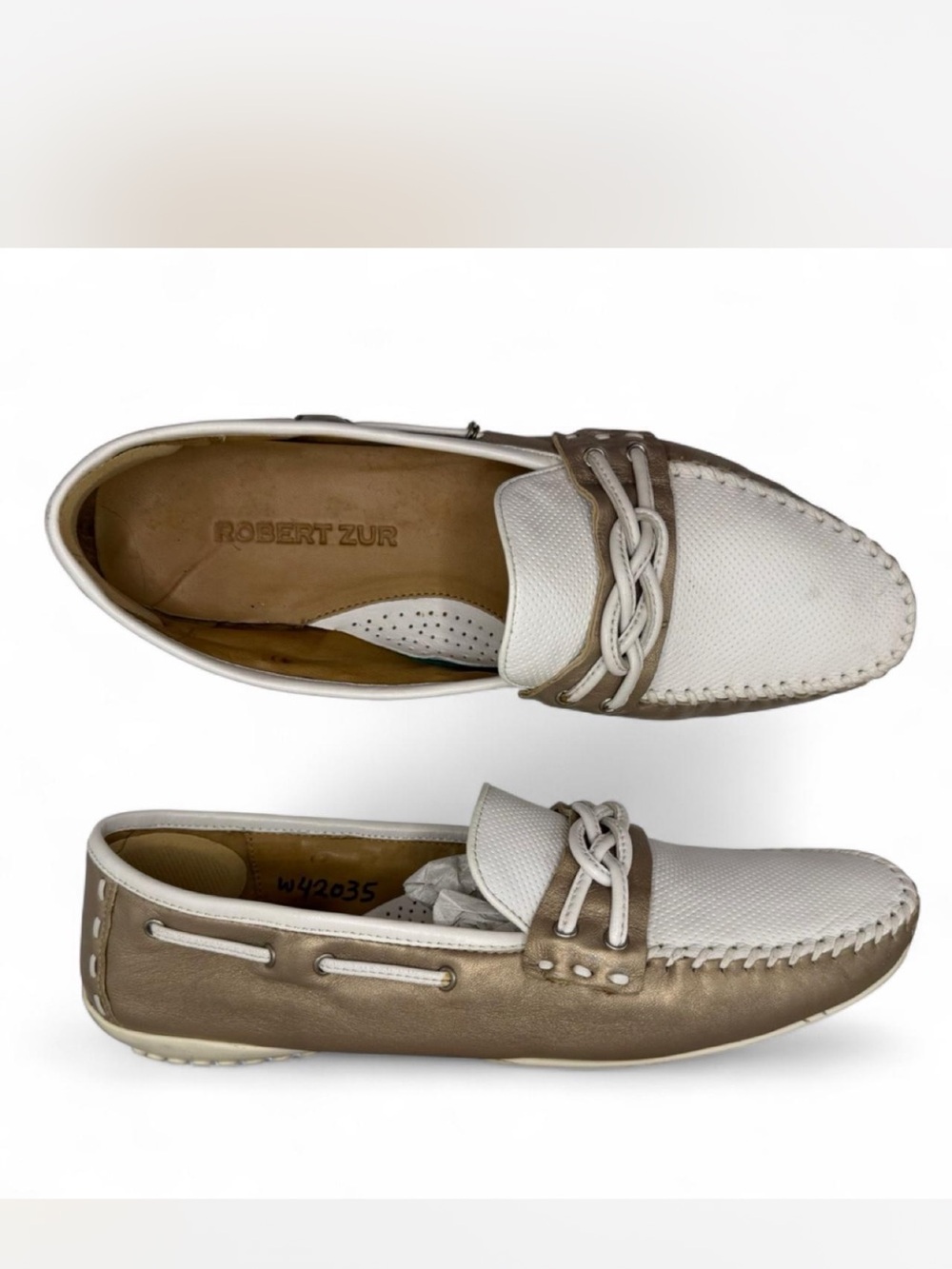 Robert Zur Two-Tone White and Taupe Women’s Boat Shoes